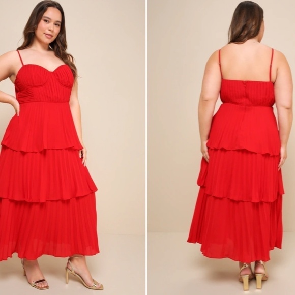 LULUS Prom Wedding Flowy Sexy Boho Tiered Ruffles Bustier Midi Dress • Small NWT - Picture 4 of 5